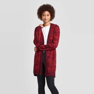 Women's Jacquard Long Sleeve Open Cardigan - Knox Rose Red, Red/Pink